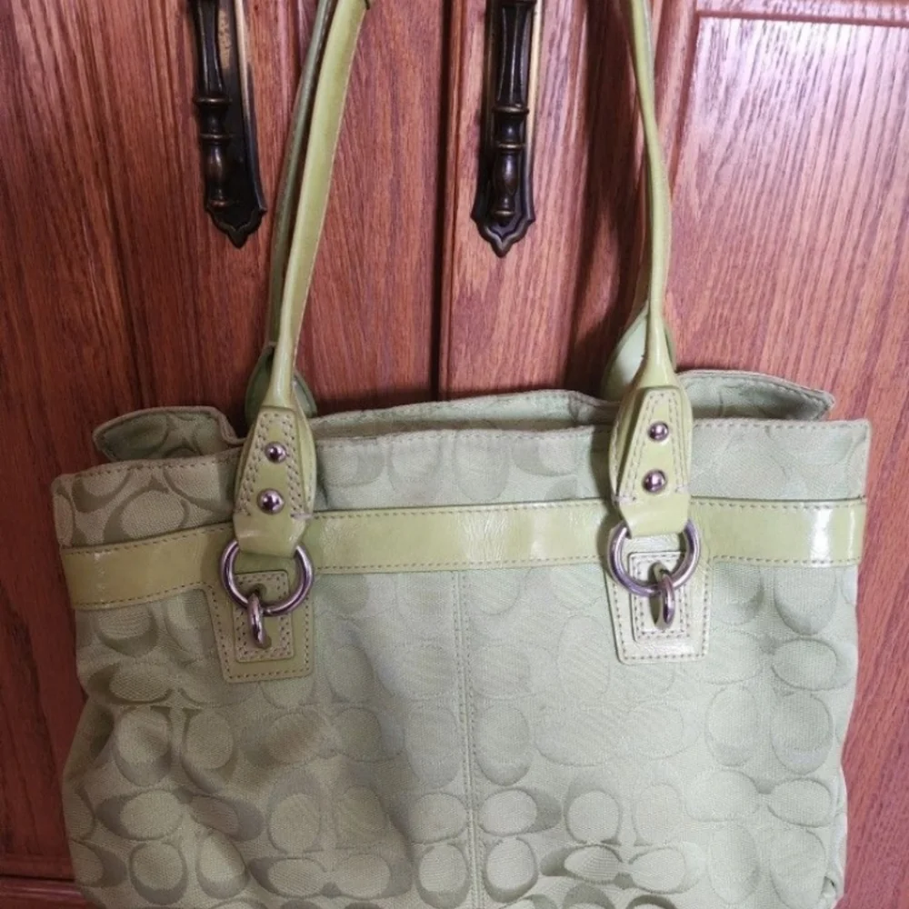 Coach Lime Green Signature Shoulder Tote - Picture 3 of 16